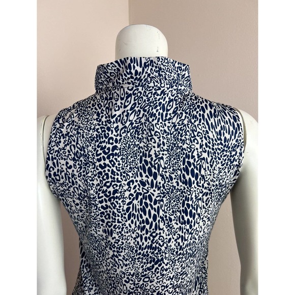 La Mer Luxe Ruffle Neck Top Sleeveless Leopard Printed Blue White Stretch XS - Picture 8 of 11